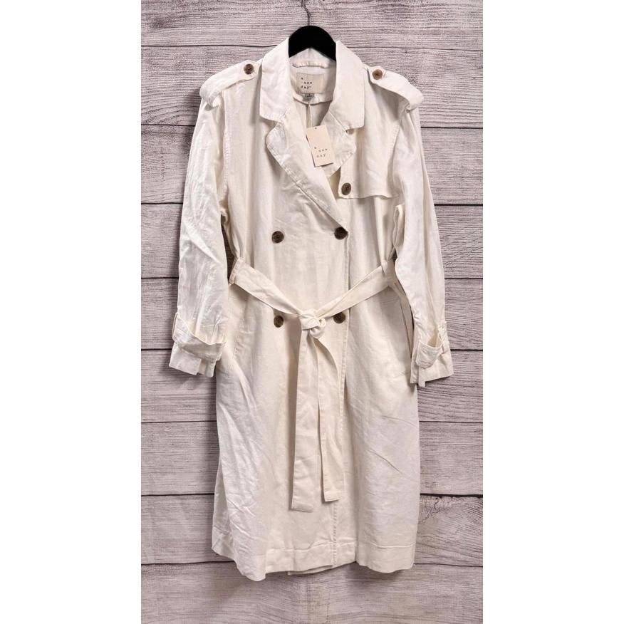 A New Day White Linen Midi Unlined Trench Coat Women